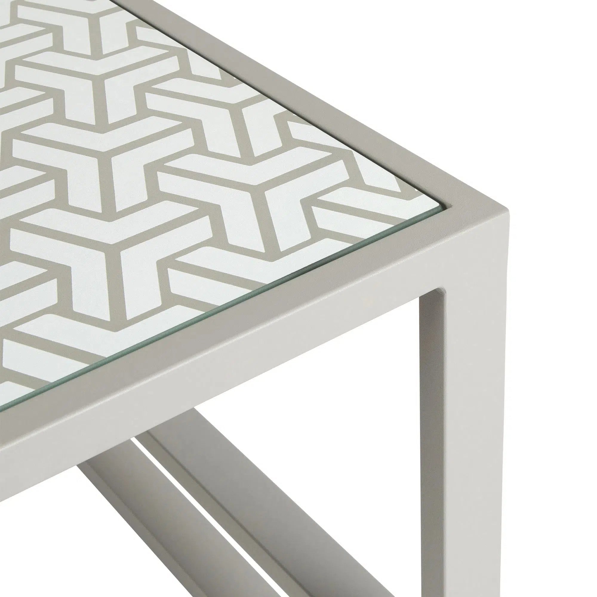 Riviera Retreat Garden Side Table - Grey Printed Glass