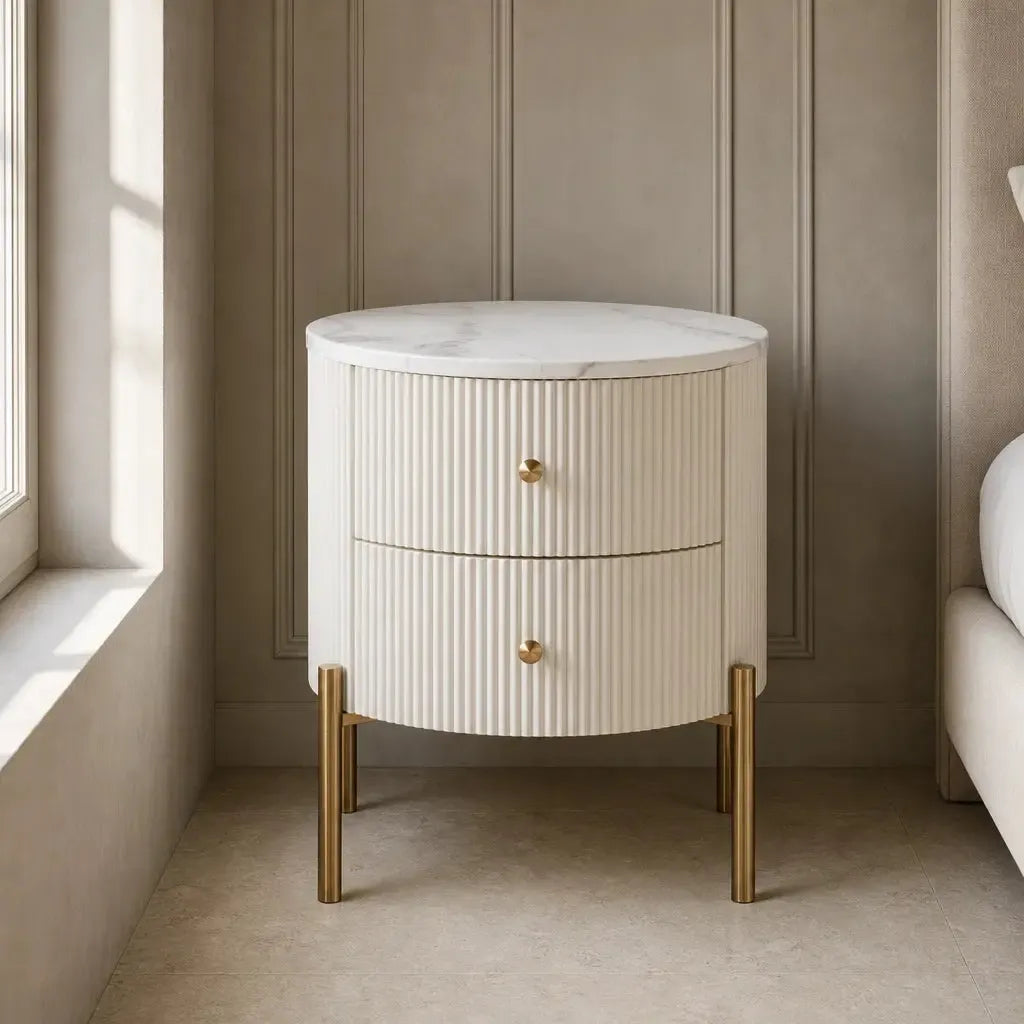 Round White 2 Drawer Bedside