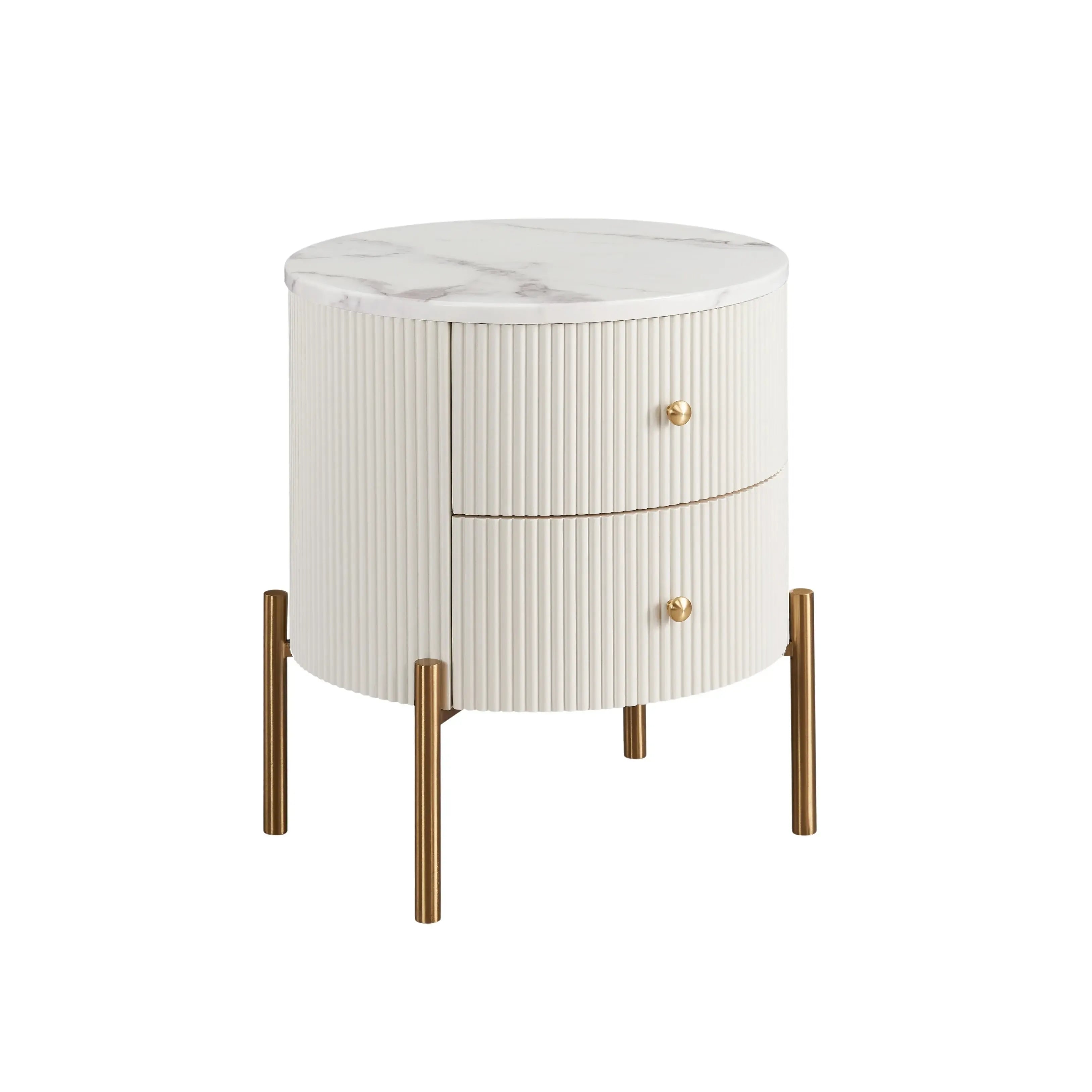 Round White 2 Drawer Bedside