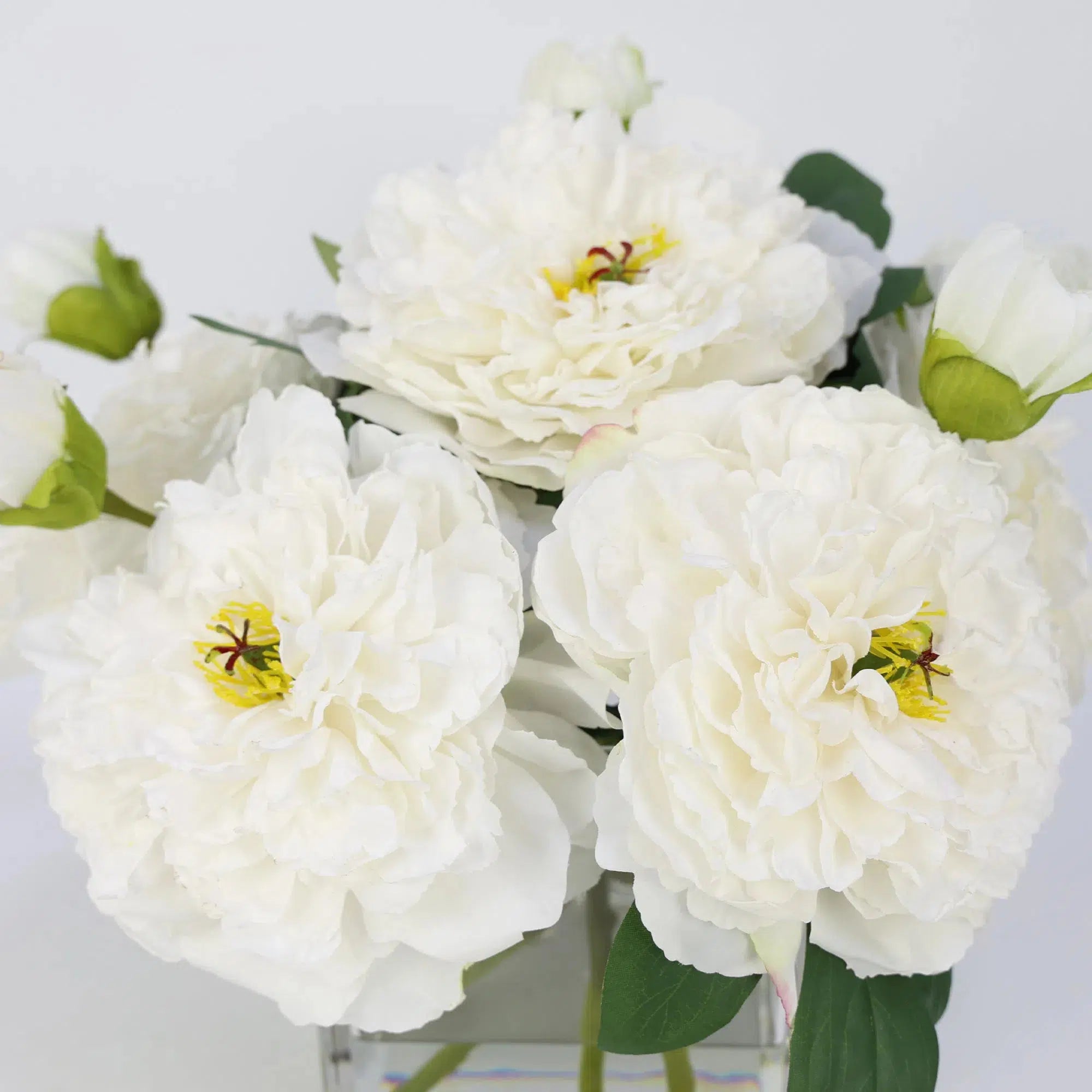 Rustic White Artificial Peony Arrangement in Square Vase - Large