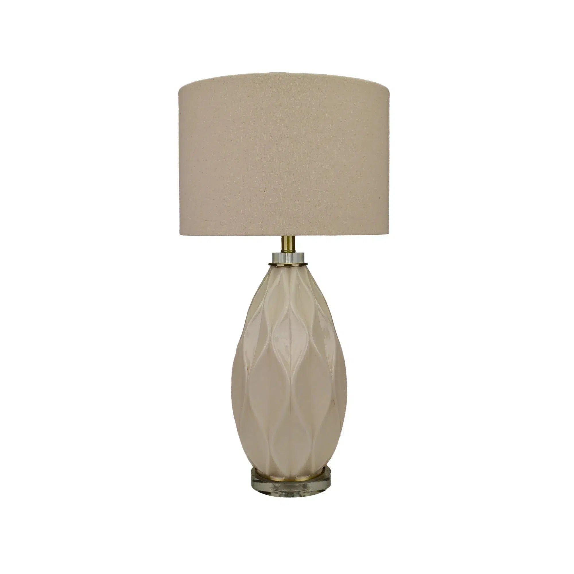 Sandshell Glass Lamp with Oatmeal Linen Shade