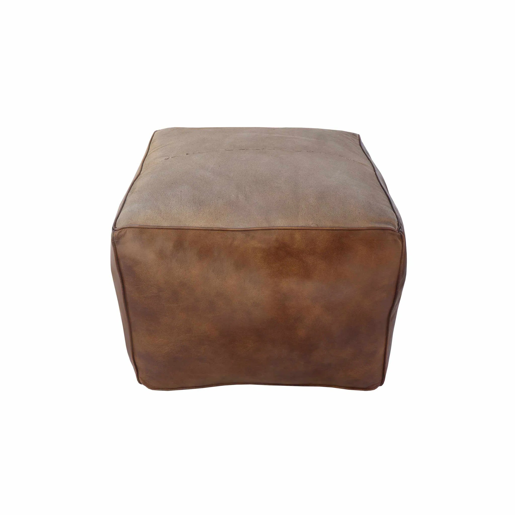 Sebastion Leather Pouffe - Brown