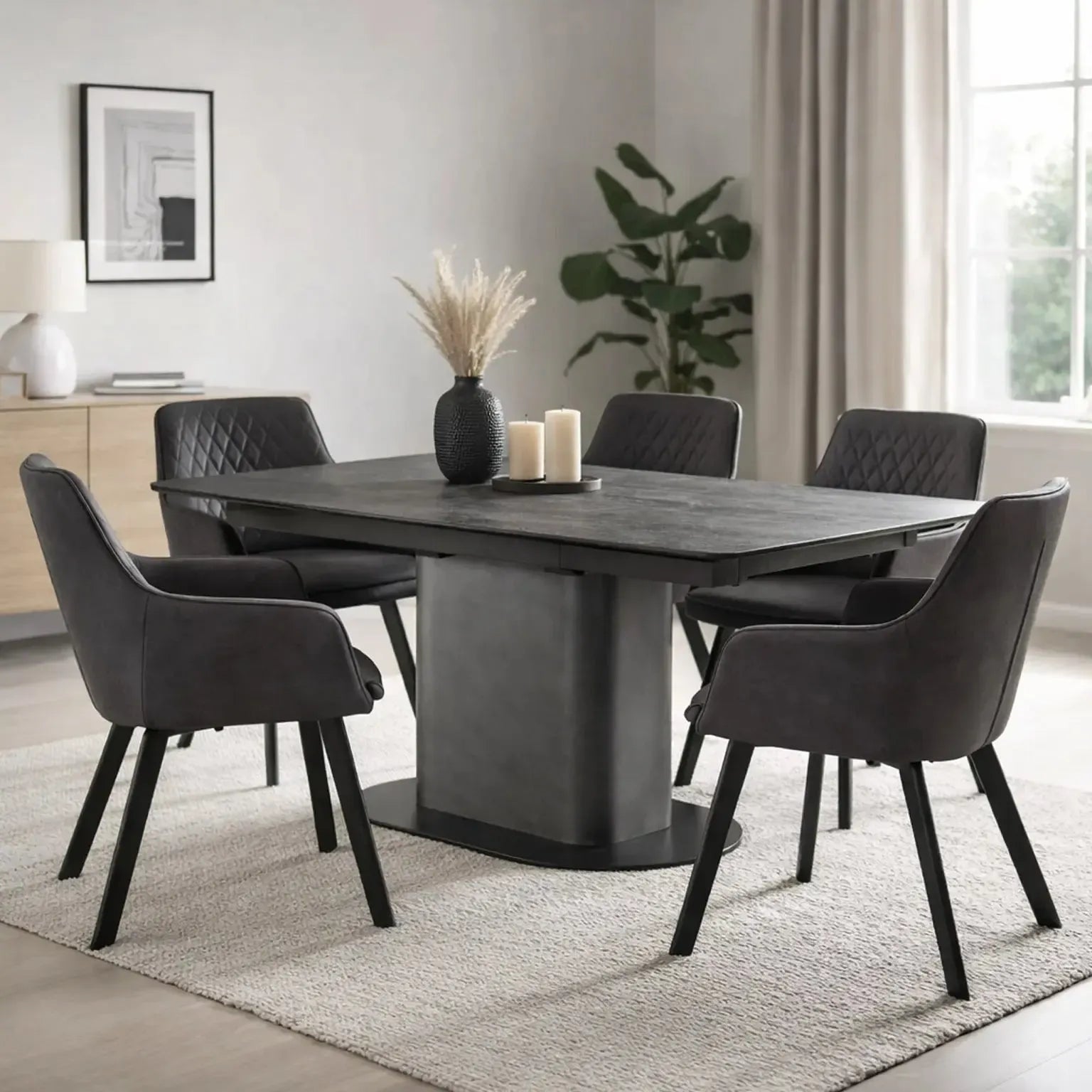 Shimmer Dining Table & 4 Sloane Dining Chairs