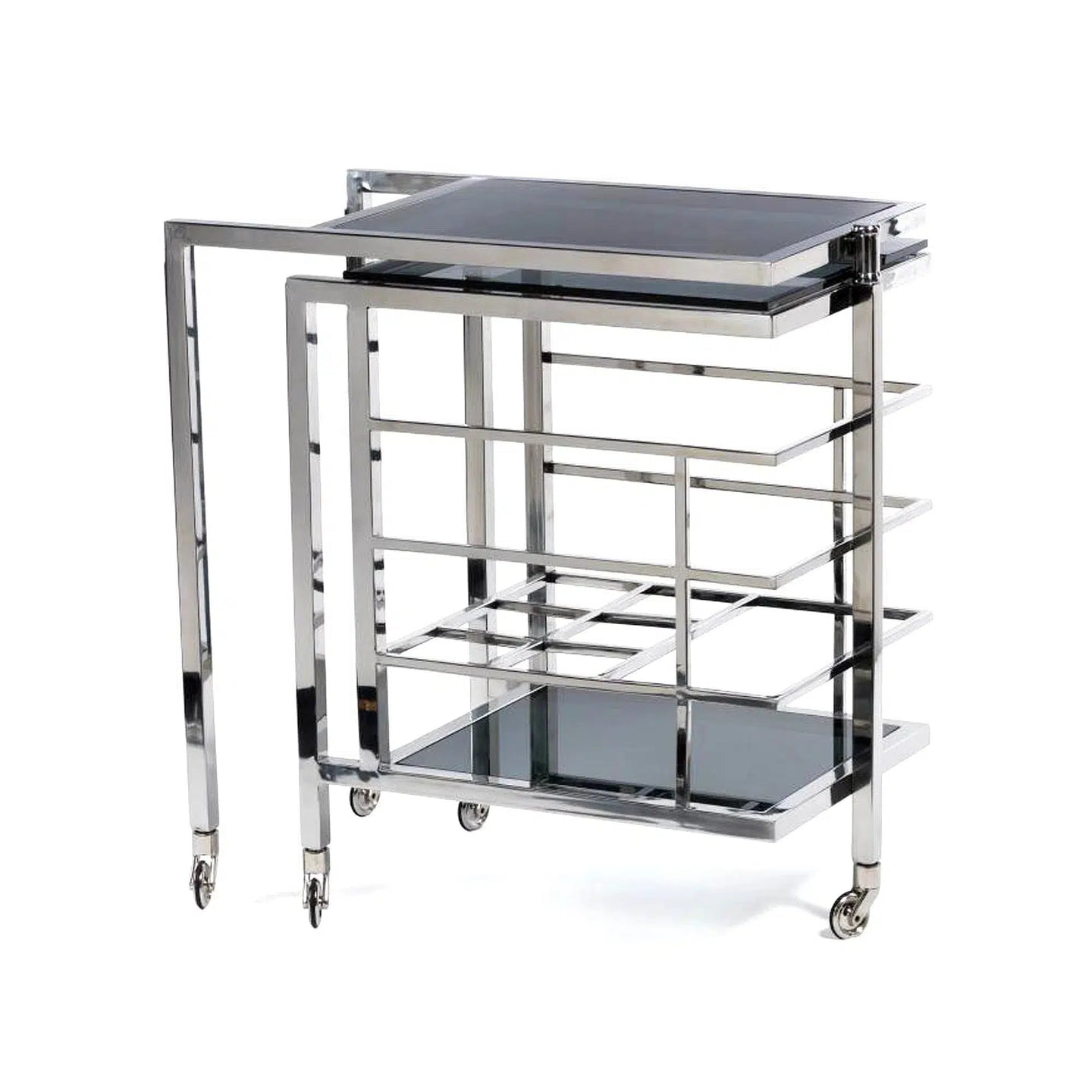 Silver Layered Bar cart with Clear Glass