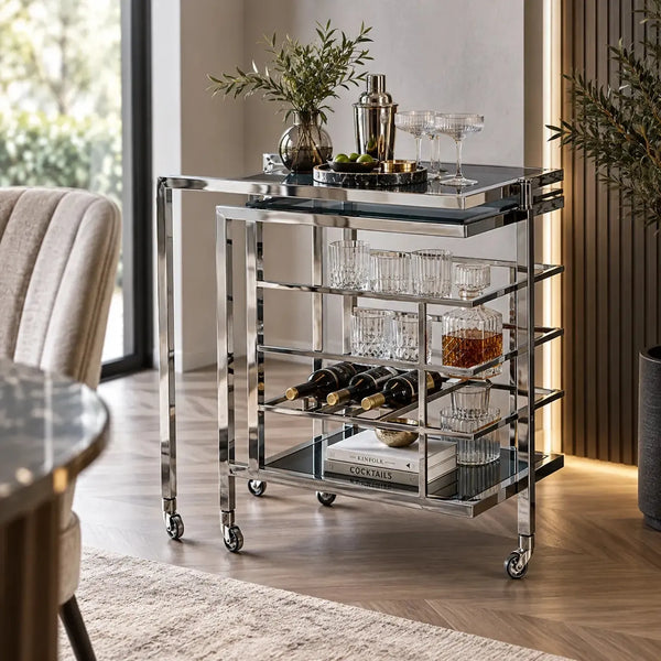 Silver Layered Bar cart with Clear Glass