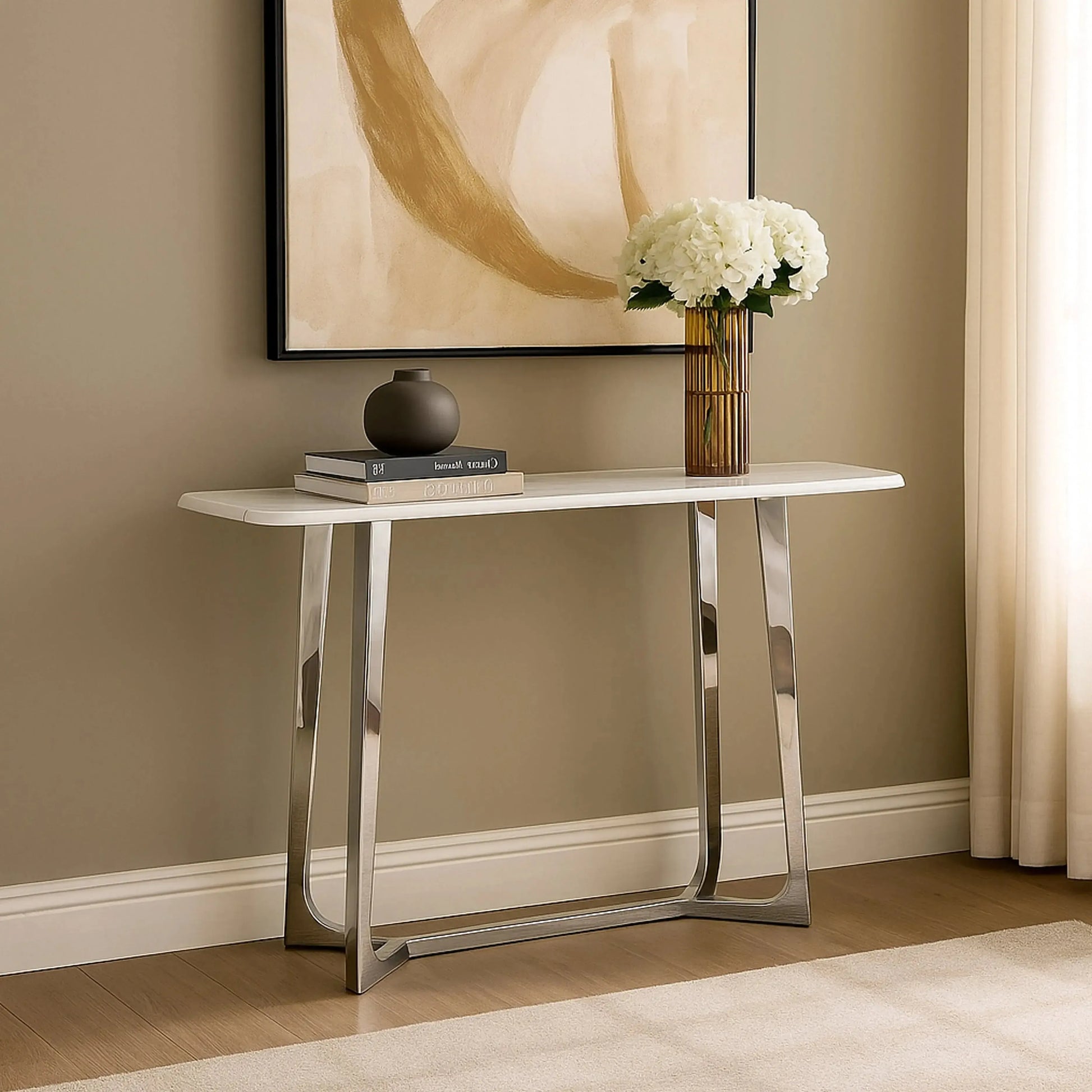 Silver and Marble Console Table