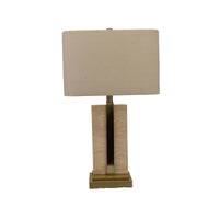 Stone and Champagne Gold Lamp with Oatmeal Linen Shade