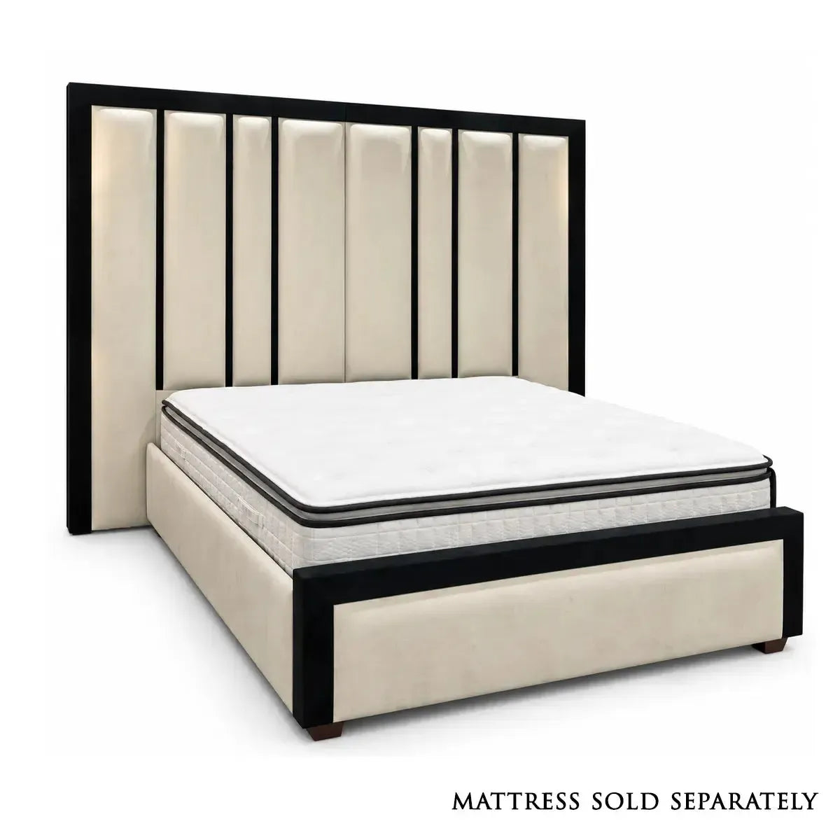 Symphony King Size Bed in Plush Cream with Ebony Piping