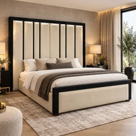 Symphony King Size Bed in Plush Cream with Ebony Piping