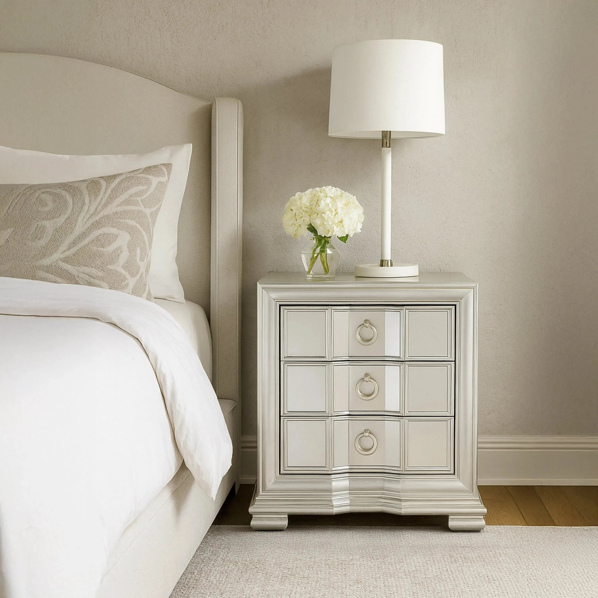 Talia - 3 Drawer Bedside (Silver)
