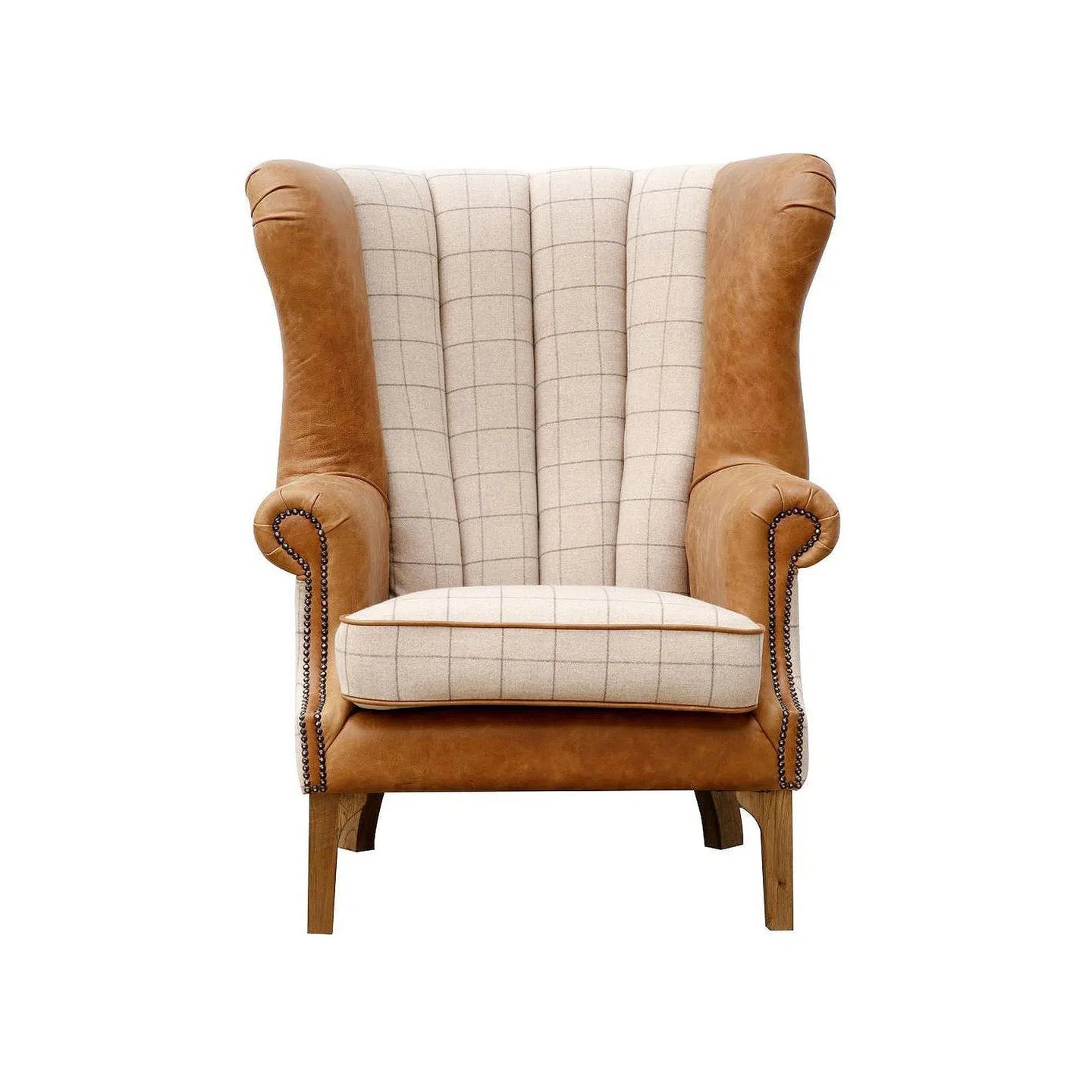 Tobias - Fluted Wing Accent Chair in Leather and Wool (Combi 4)