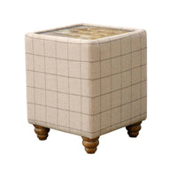 Tobias - Side Table in Leather and Beige Wool with Glass Top