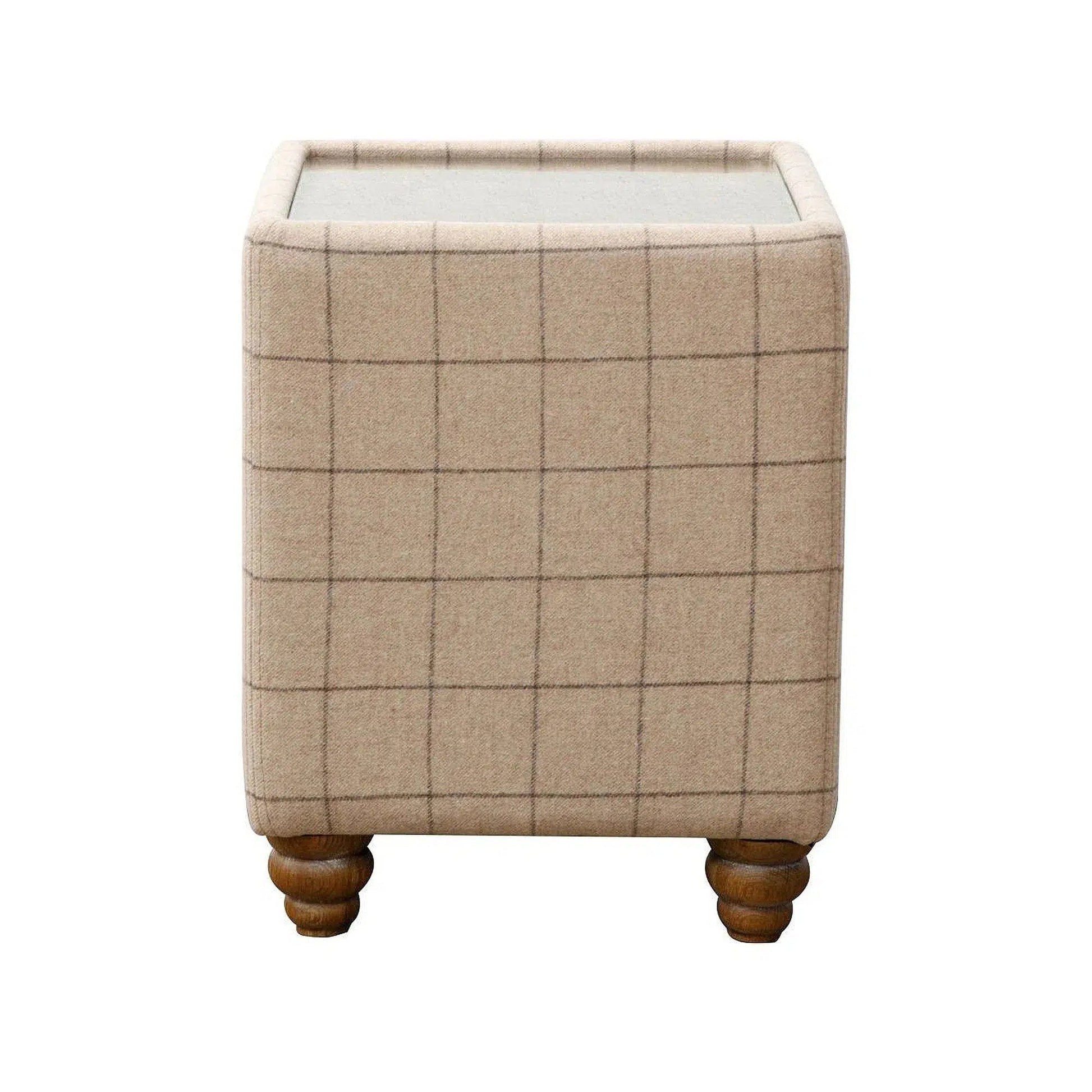 Tobias - Side Table in Leather and Beige Wool with Glass Top