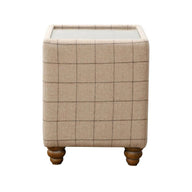 Tobias - Side Table in Leather and Beige Wool with Glass Top