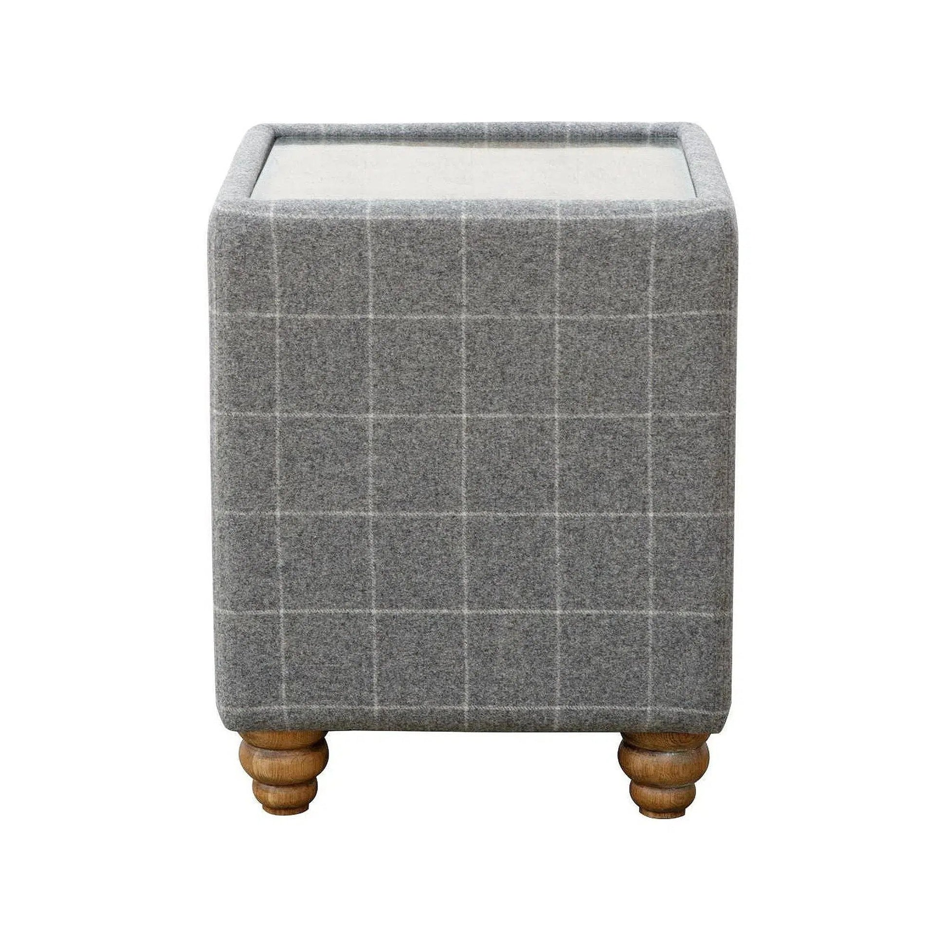 Tobias - Side Table in Leather and Grey Wool with Glass Top