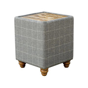 Tobias - Side Table in Leather and Grey Wool with Glass Top