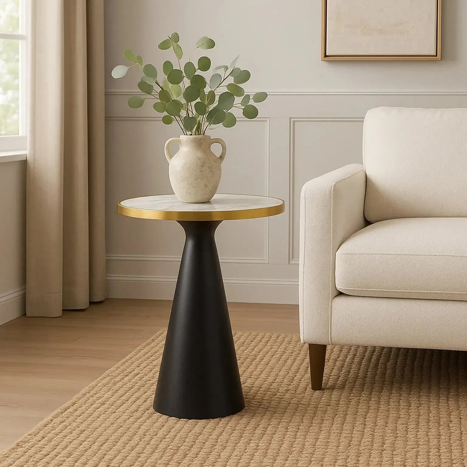 Two Tone Side Table with White Marble Top