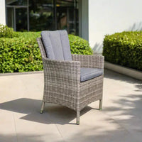 Valentina Grey Rattan Dining Chair Solid Arm