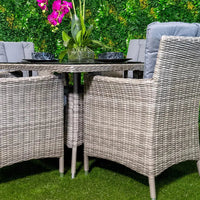 Valentina Grey Square Rattan Set + 4 Solid Arm Chairs