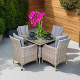 Valentina Grey Square Rattan Set + 4 Solid Arm Chairs