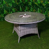 Valentina Large Grey Round Rattan Set with Ice Bucket + 6 Solid Arm Chairs