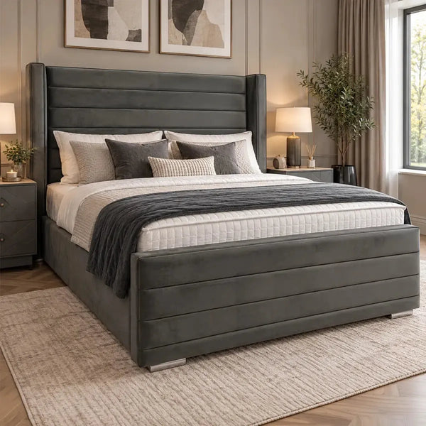 Vegas Double Bed in Plush Grey