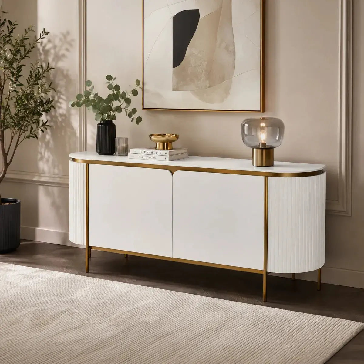 White 4 Door Sideboard with White Slate Top