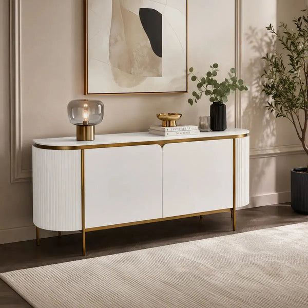 White 4 Door Sideboard with White Slate Top