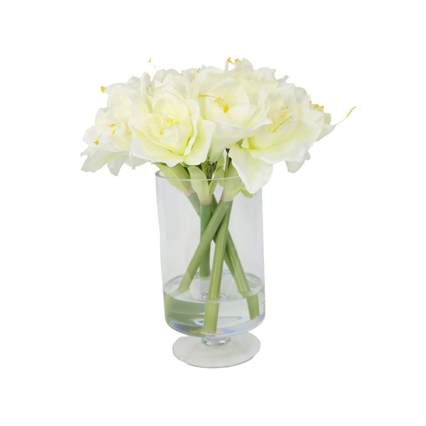 White Artificial Amaryllis Arrangement in Hurricane Vase