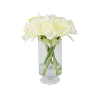 White Artificial Amaryllis Arrangement in Hurricane Vase