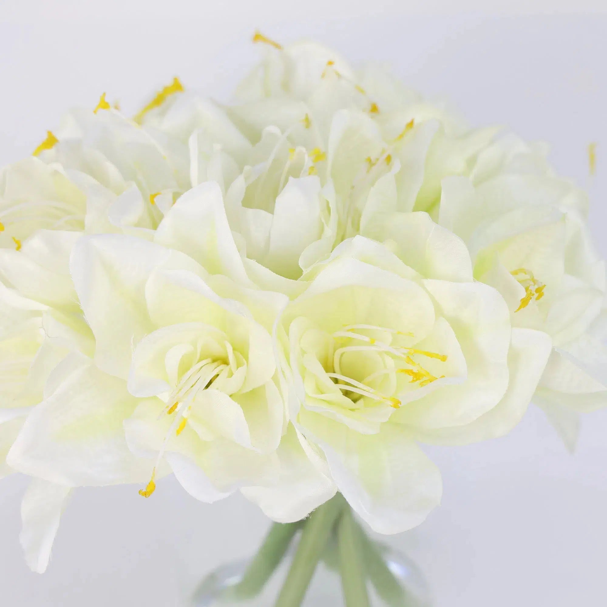 White Artificial Amaryllis Arrangement in Hurricane Vase