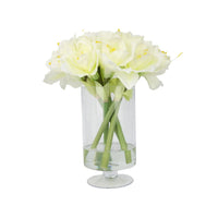 White Artificial Amaryllis Arrangement in Hurricane Vase