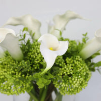 White Artificial Calla Lily with Green Berry Arrangement in Cylindrical Vase - Large