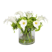 White Artificial Calla Lily with Green Berry Arrangement in Cylindrical Vase - Large