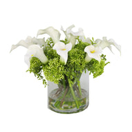 White Artificial Calla Lily with Green Berry Arrangement in Cylindrical Vase - Large