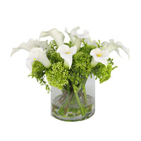 White Artificial Calla Lily with Green Berry Arrangement in Cylindrical Vase - Large