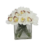 White Artificial Cymbidium Arrangement in Square Vase - Large