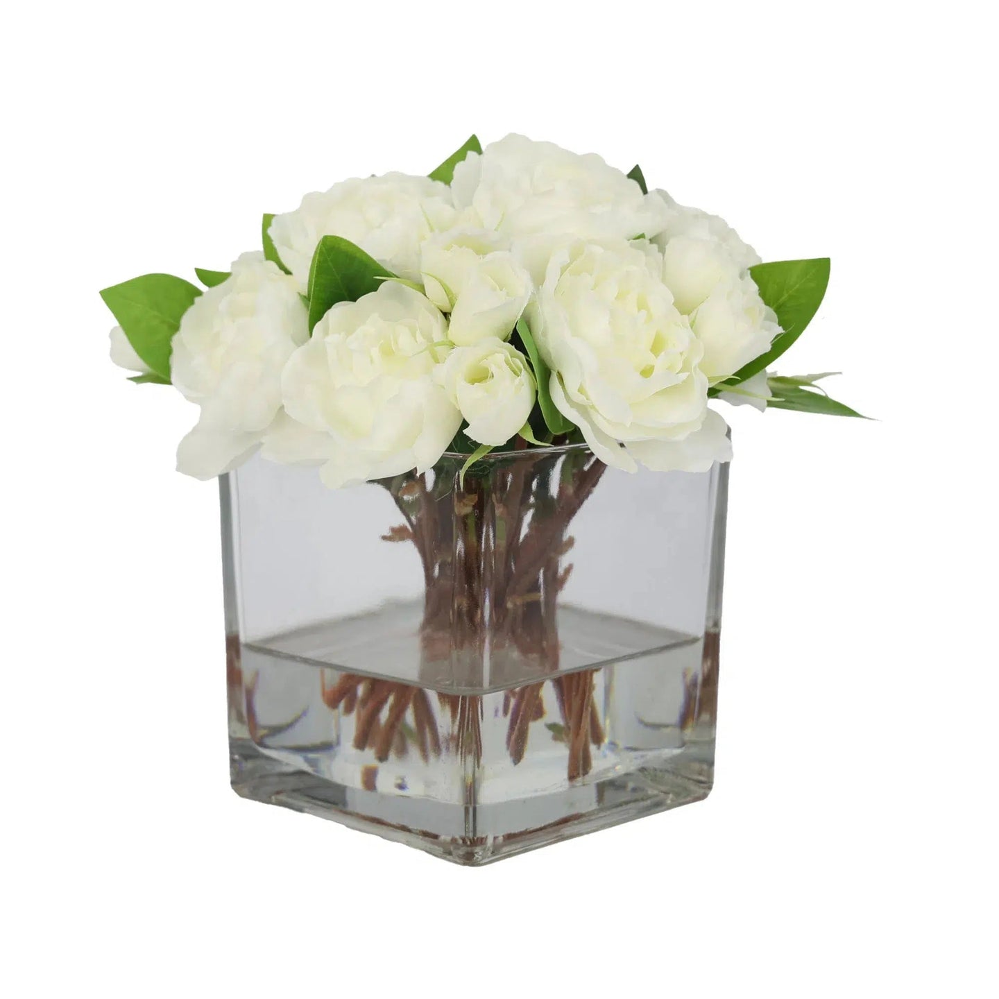 White Artificial Gardenia Arrangement in Square Vase