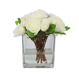 White Artificial Gardenia Arrangement in Square Vase