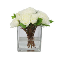 White Artificial Gardenia Arrangement in Square Vase