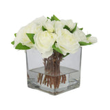 White Artificial Gardenia Arrangement in Square Vase