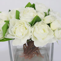 White Artificial Gardenia Arrangement in Square Vase