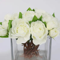 White Artificial Gardenia Arrangement in Square Vase