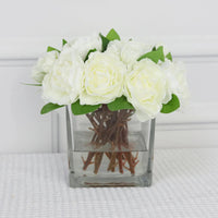 White Artificial Gardenia Arrangement in Square Vase