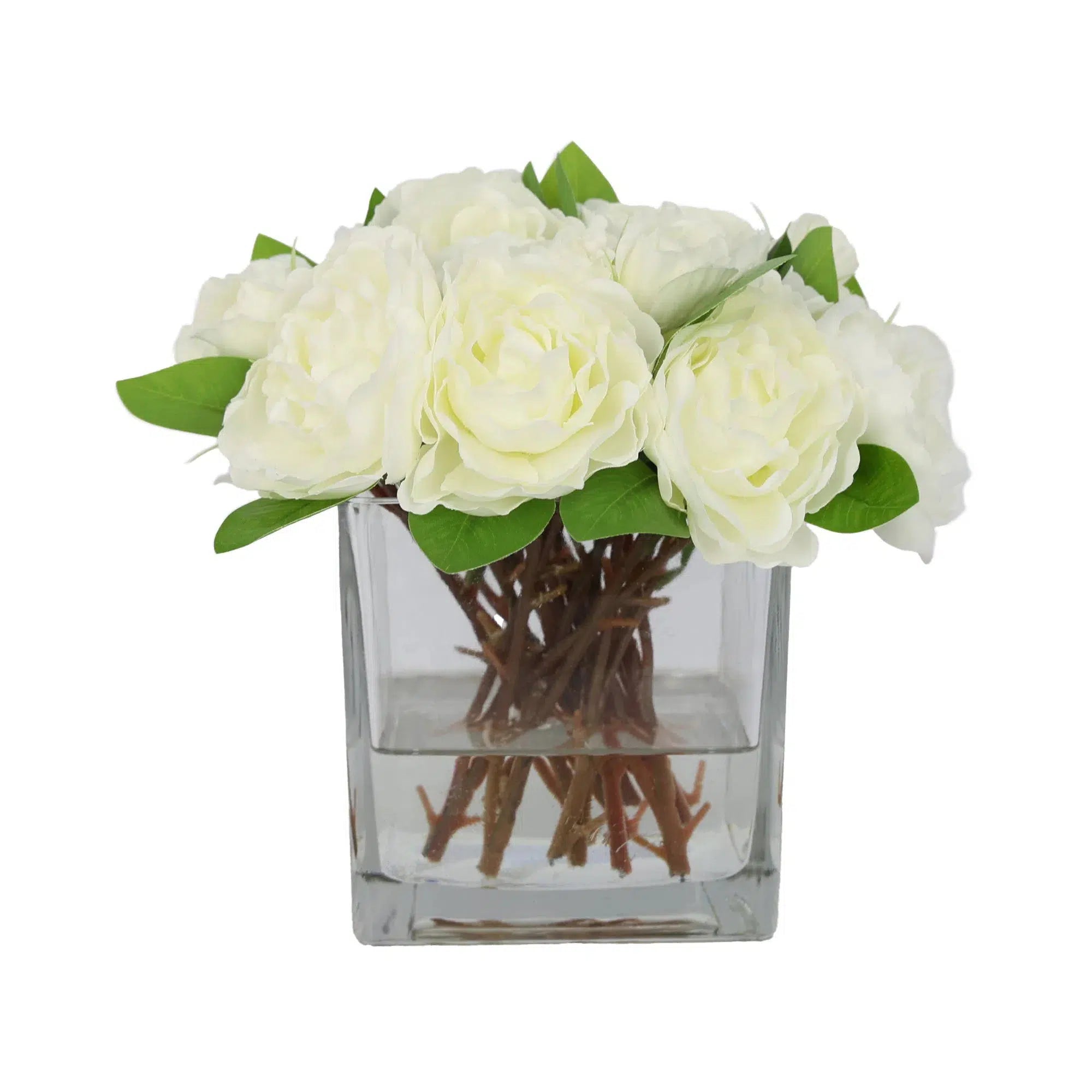 White Artificial Gardenia Arrangement in Square Vase