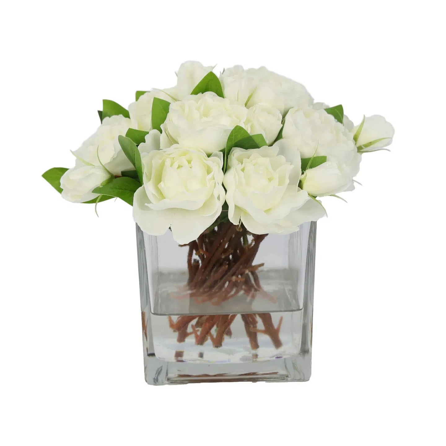 White Artificial Gardenia Arrangement in Square Vase