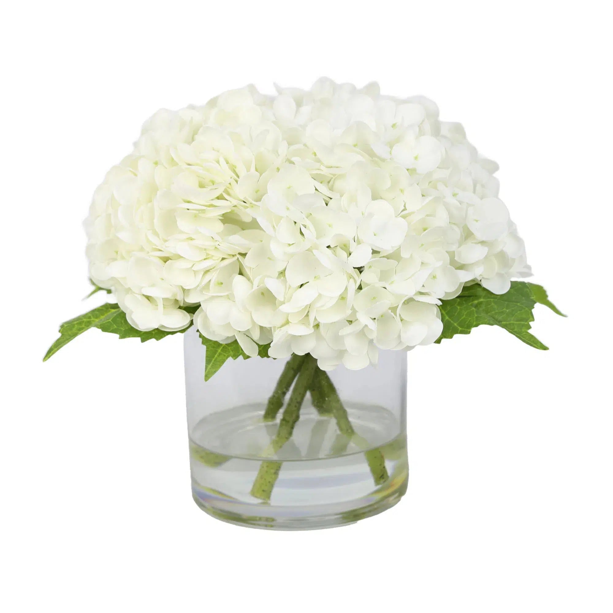 White Artificial Hydrangea Arrangement in Cylindrical Vase - Large