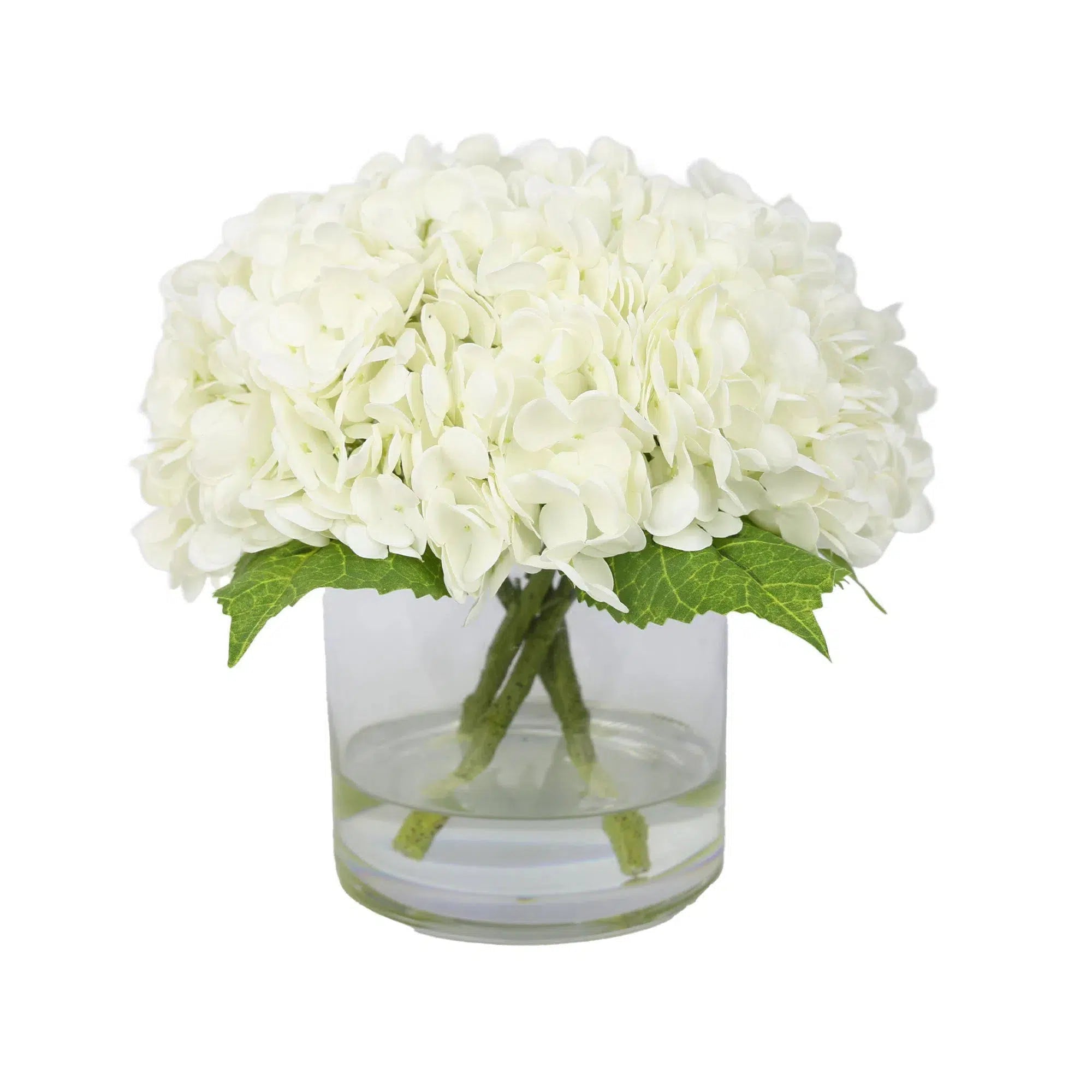 White Artificial Hydrangea Arrangement in Cylindrical Vase - Large