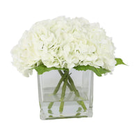 White Artificial Hydrangea Arrangement in Square Vase - Large