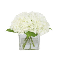 White Artificial Hydrangea Arrangement in Square Vase - Large